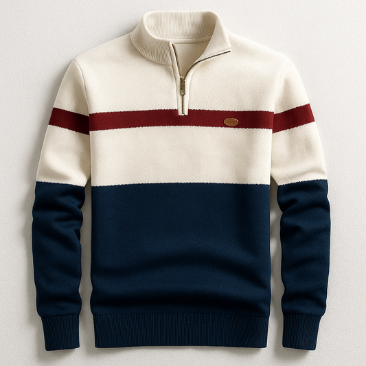 Men's Quarter Zip Sweater Stripe Design - Vonnera