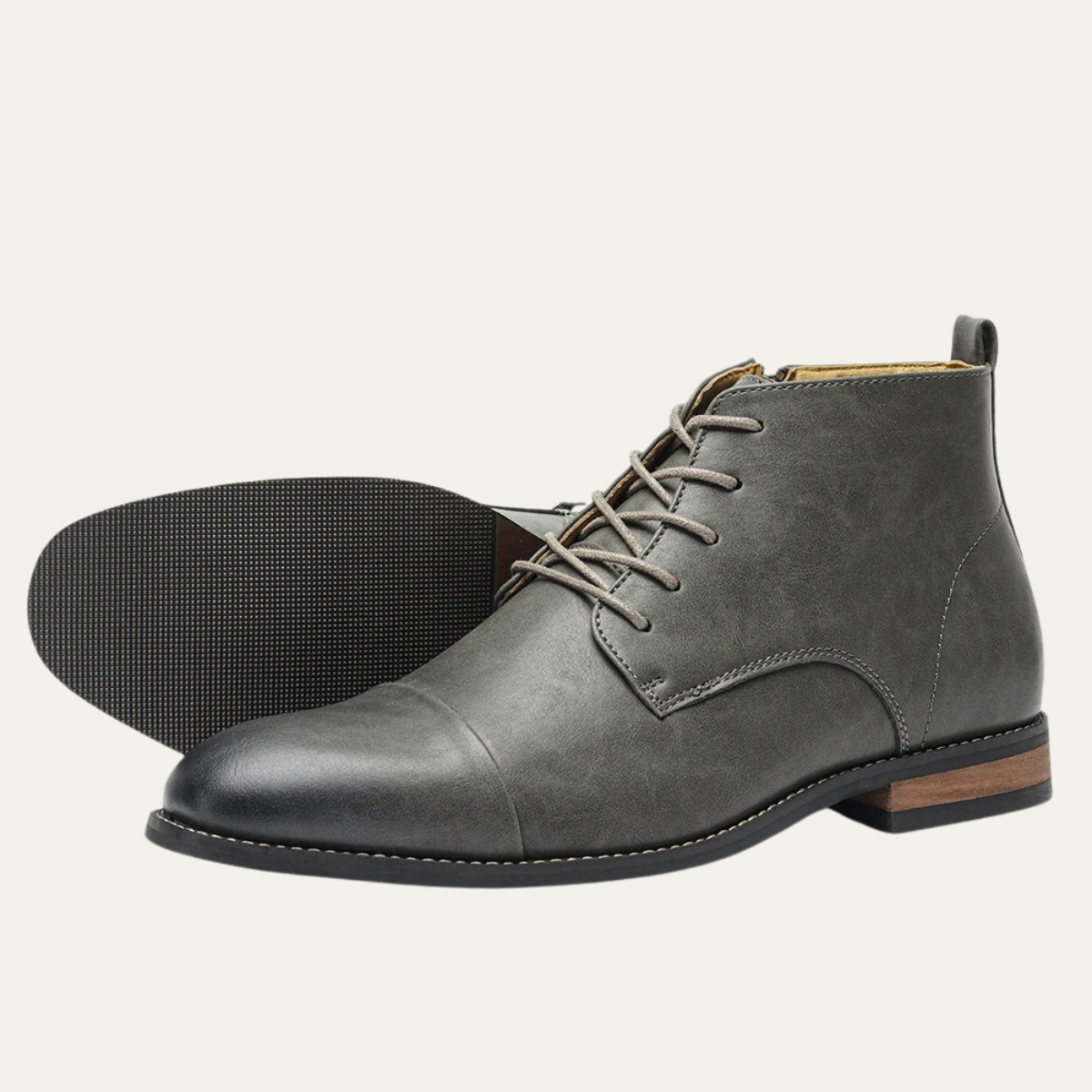 Men's Leather Ankle Boots Side Zip Classic Black - Vonnera
