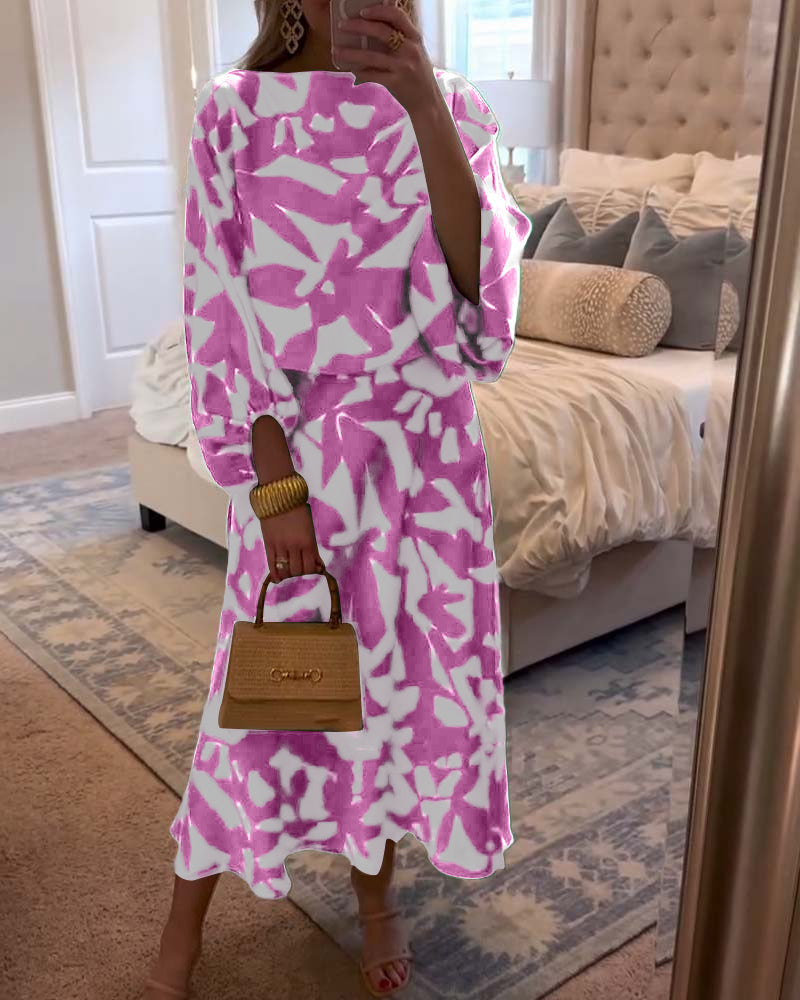 Women's Long Sleeve Two Piece Set Midi Skirt