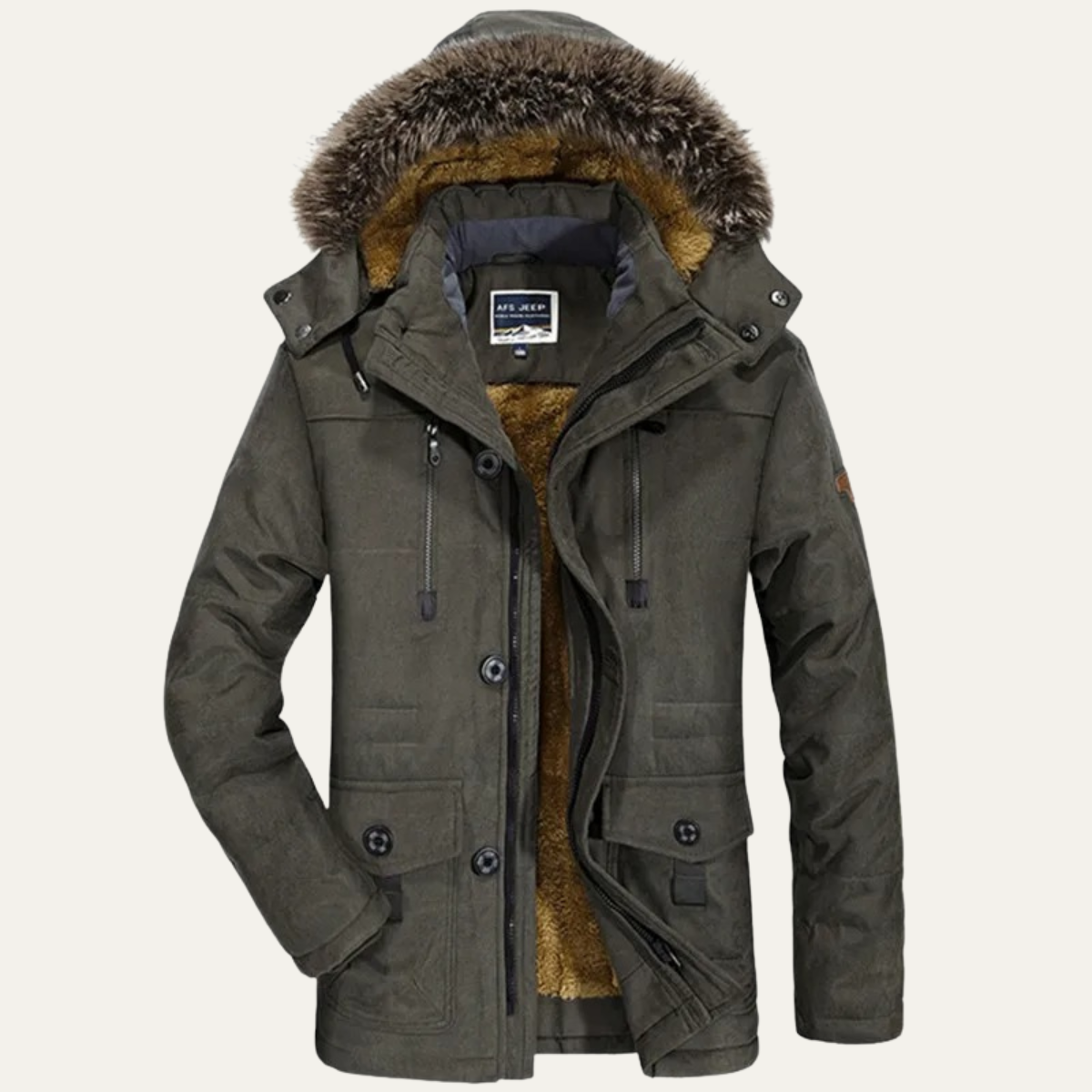 Men's Fur Hooded Jacket Warm Multi-Pocket - Vonnera