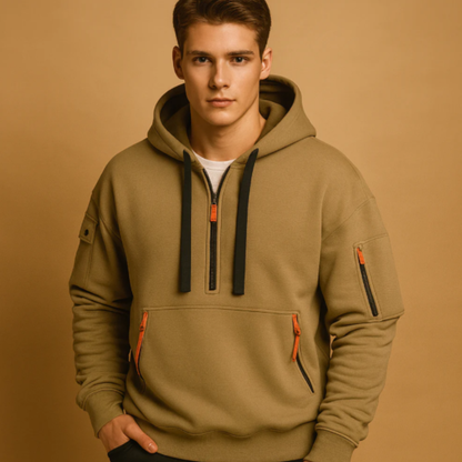 Men's Casual Half Zip Sweater Fleece Zip Pockets