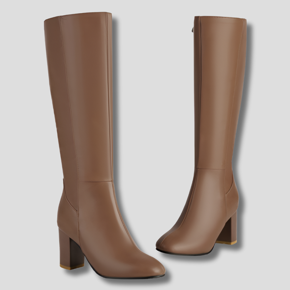 Women's Knee High Heeled Boots Zipper Closure