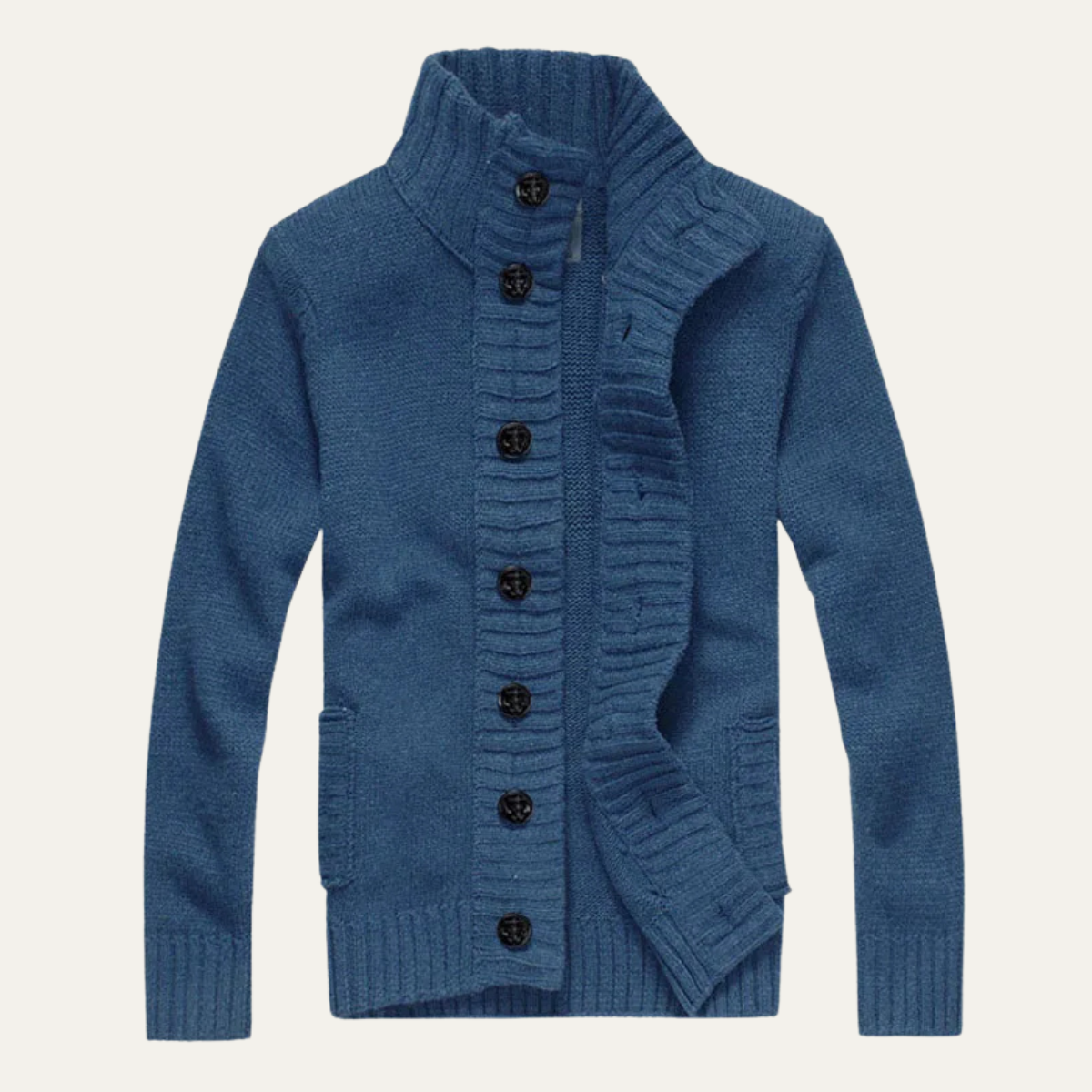 Men's Knit Cardigan Button Front Collar Winter Beige - Vonnera