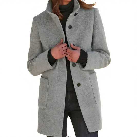 Women's Wool Coat Tailored Fit Single Breasted Black - Vonnera