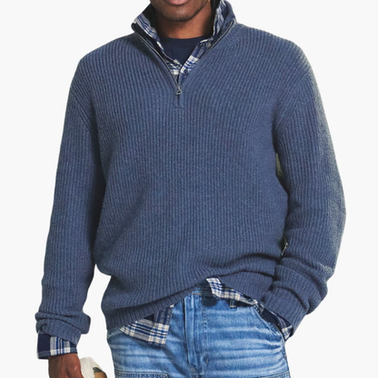 Men's Ribbed Knit Pullover Sweater Half-Zip