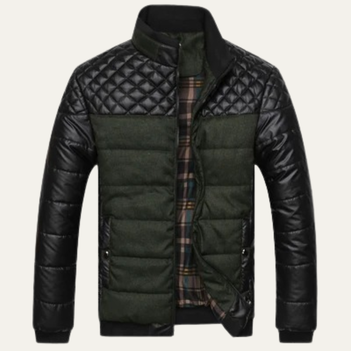 Roma Men's Leather Jacket Quilted Stand Collar - Vonnera