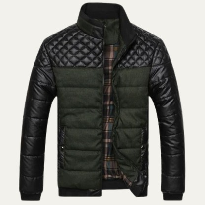 Roma Men's Leather Jacket Quilted Stand Collar - Vonnera