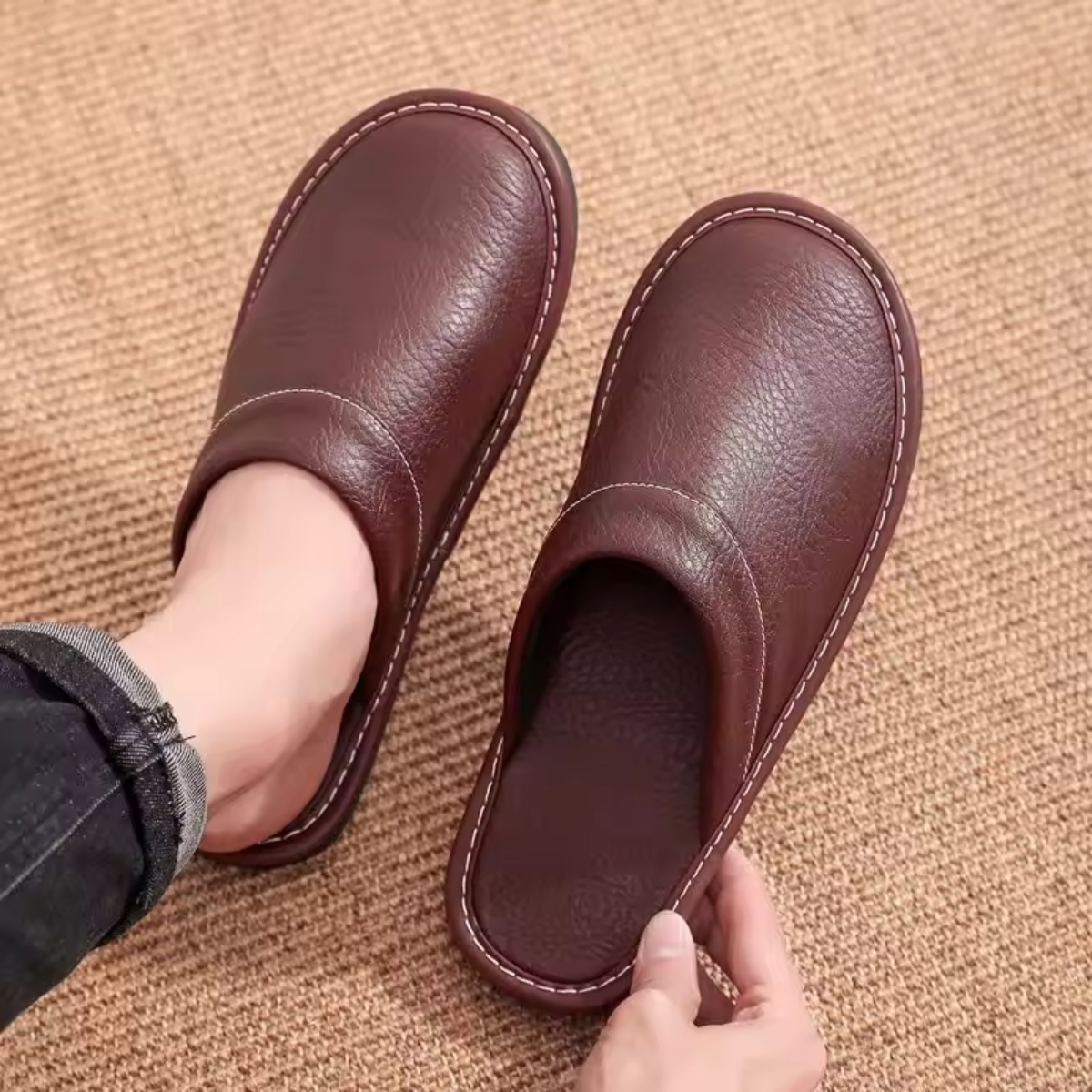 Men's Leather Slip On House Shoes Clogs