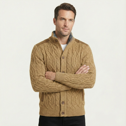 Men's Wool Cardigan Fleece Lined Winter Gray
