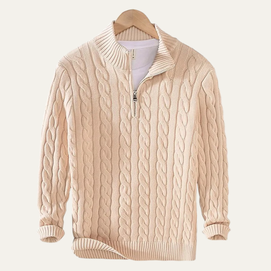Men's Cotton Cable Knit Half Zip Sweater - Vonnera
