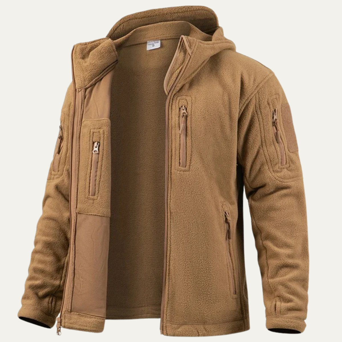 Men's Tactical Fleece Jacket With Hood And Multi Pockets - Vonnera