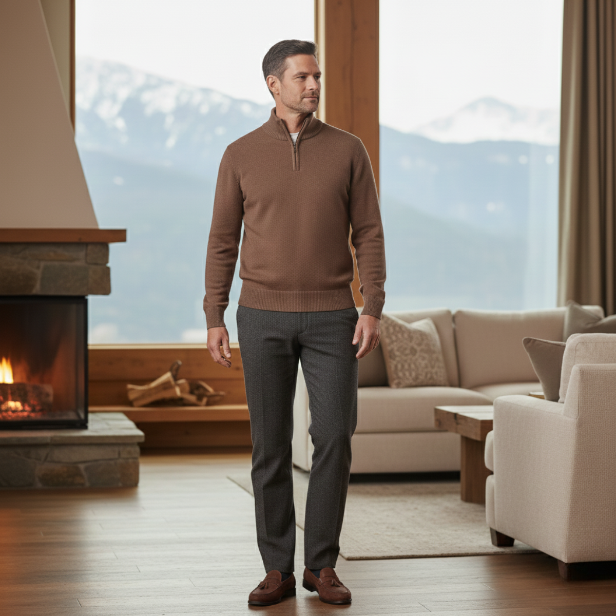 Men's Wool Quarter Zip Sweater Soft Knit
