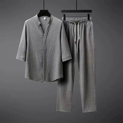 Men's Linen Tracksuit 2-Piece Classic Comfort - Vonnera