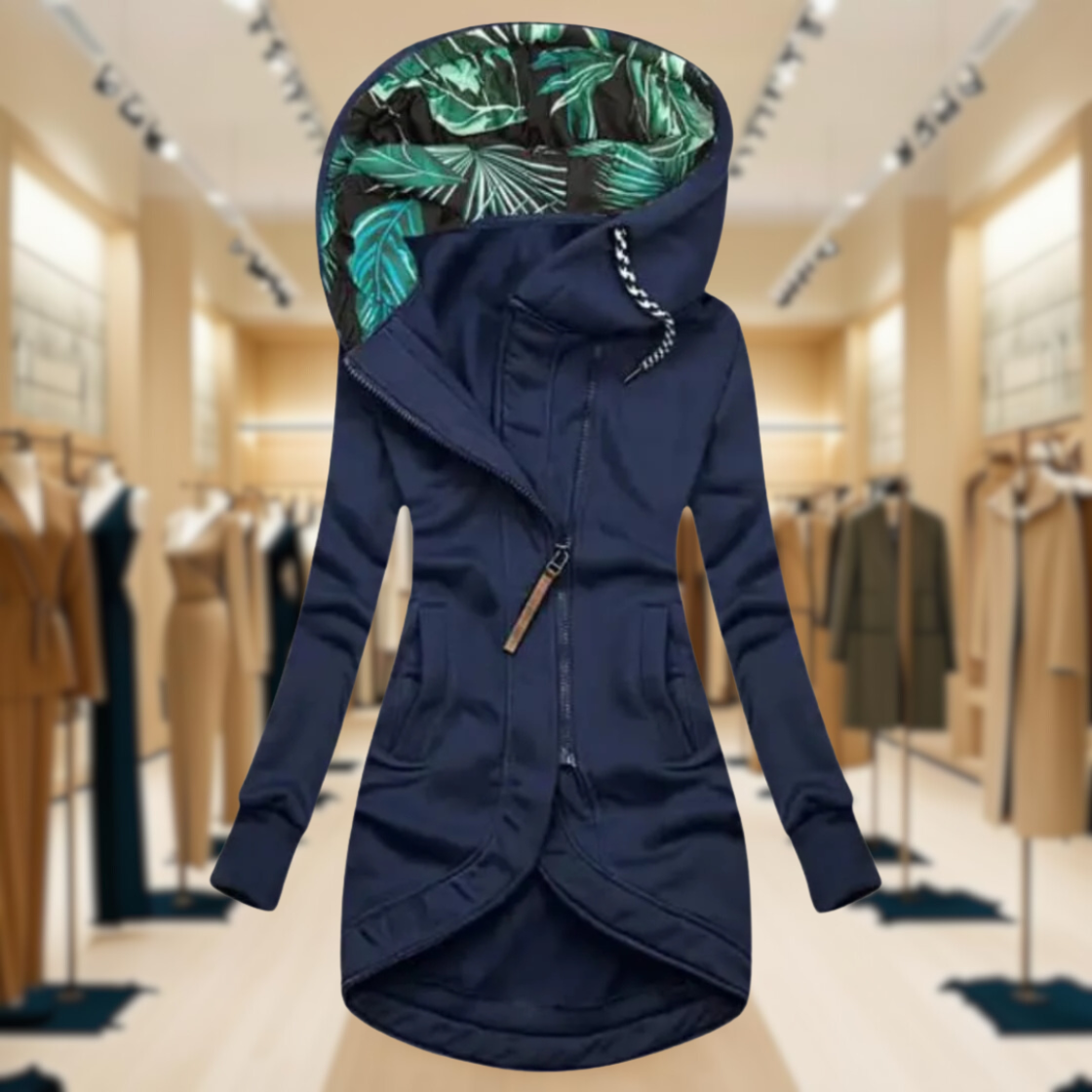 Women's Waterproof Hooded Rain Jacket Lightweight Asymmetric Zip Black - Vonnera