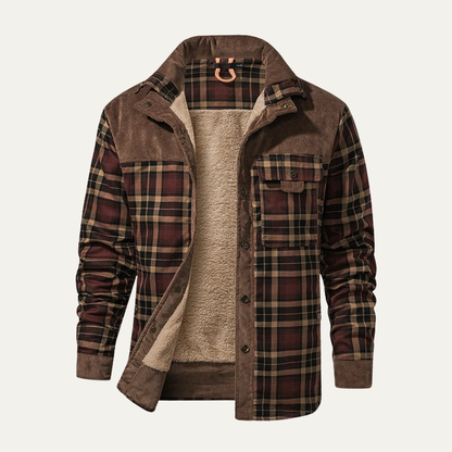 Men's Plaid Flannel Jacket Multi Pocket - Vonnera