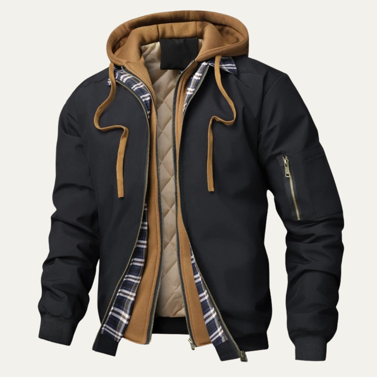 Men's Thick Fleece Bomber Hooded Jacket - Vonnera