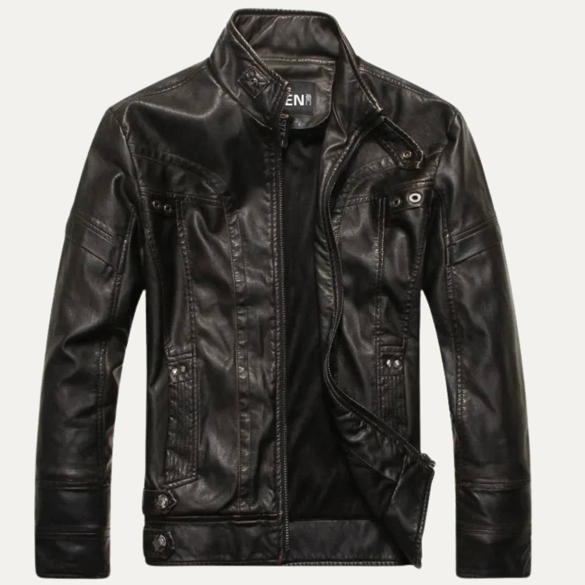 Men's Leather Biker Jacket Classic Zip Up Black