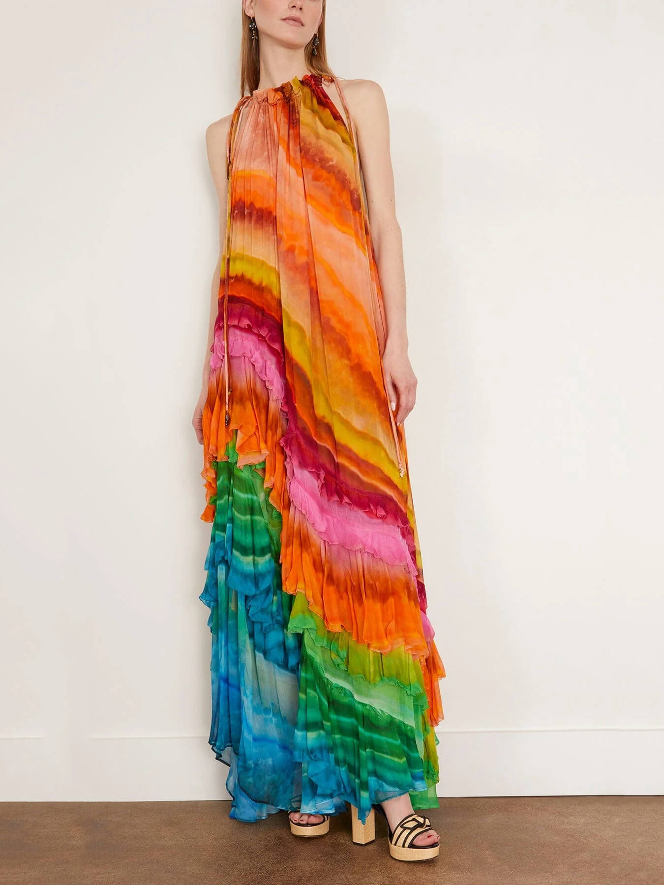 Women's Ruffle Maxi Dress Vibrant Print - Vonnera