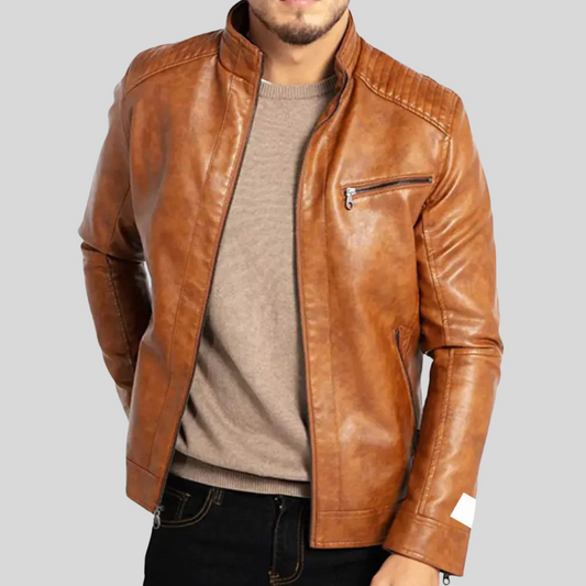 Men's Leather Windbreaker Jacket - Vonnera