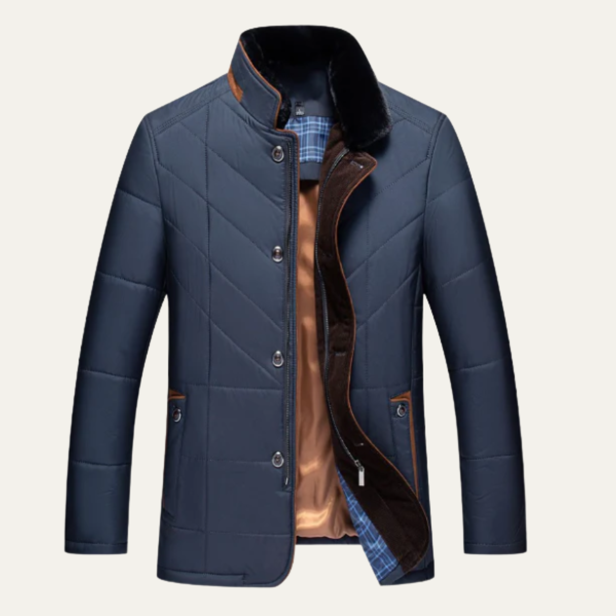 Men's Quilted Winter Jacket Padded Velvet Collar - Vonnera