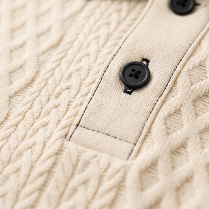 Men's Apricot Knitted Polo Shirt Ribbed Collar