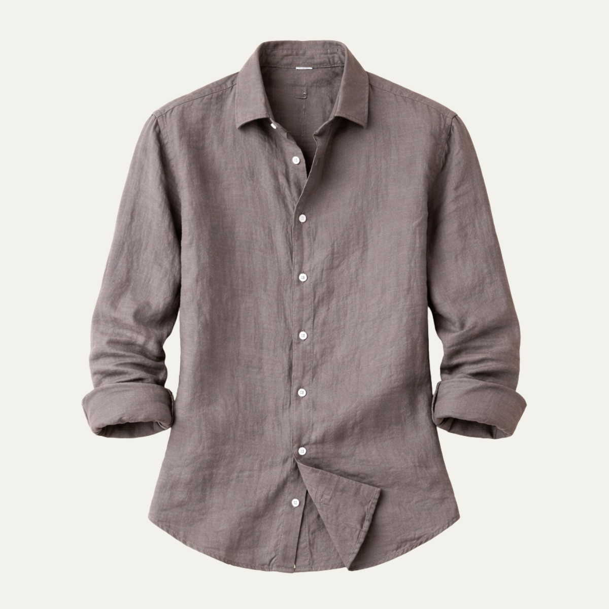 Men's Linen Shirt Lightweight Turn Down Collar Beige - Vonnera