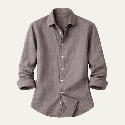 Men's Linen Shirt Lightweight Turn Down Collar Beige - Vonnera