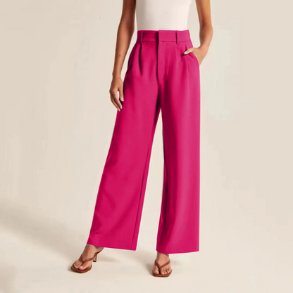High Waisted Linen Feel Pleated Trousers - Vonnera