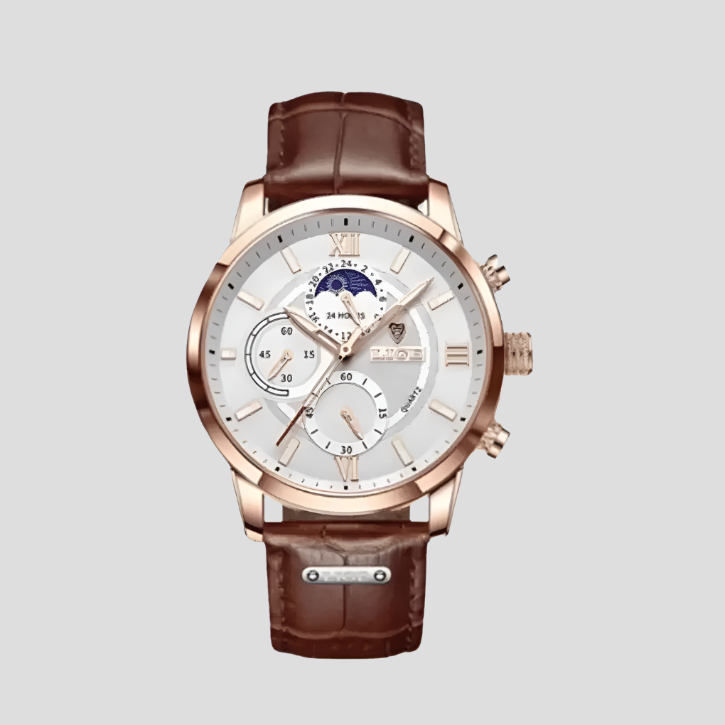 Men's Classic Watch 42mm Leather Strap Elegant