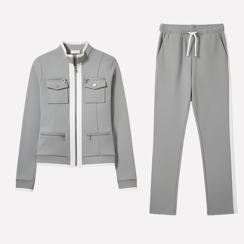 Women's Zip Jacket Pant Set Contrast Trim - Vonnera