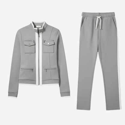 Women's Zip Jacket Pant Set Contrast Trim - Vonnera
