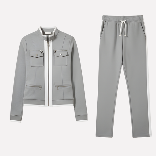 Women's Zip Jacket Pant Set Contrast Trim - Vonnera