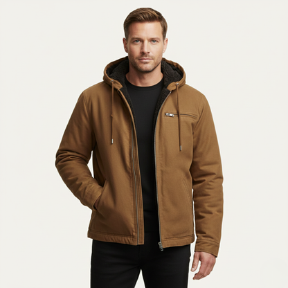 Men's Fleece Lined Hooded Jacket Warm Retro