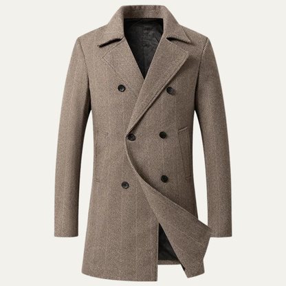 Men's Vintage Double Breasted Wool Coat Navy Blue - Vonnera