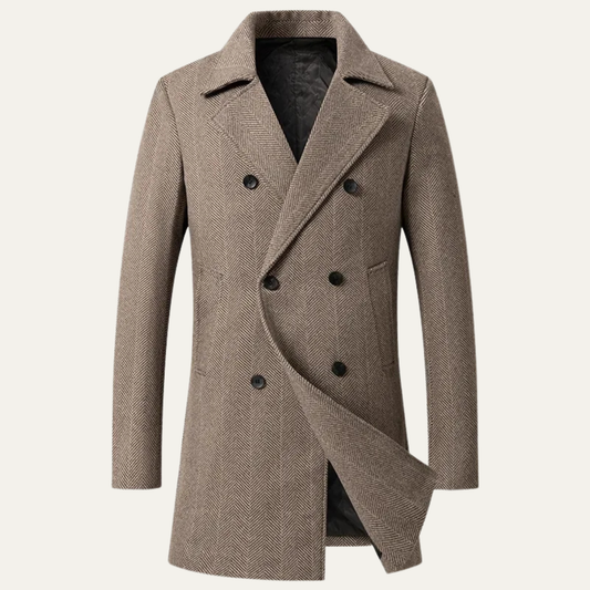 Men's Vintage Double Breasted Wool Coat Navy Blue - Vonnera