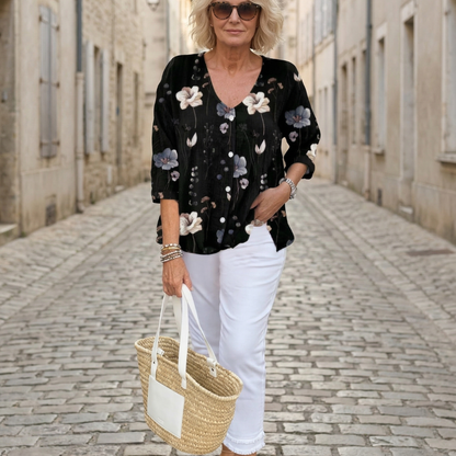 Women’s Floral Button Down Blouse 3/4 Sleeve Casual Top