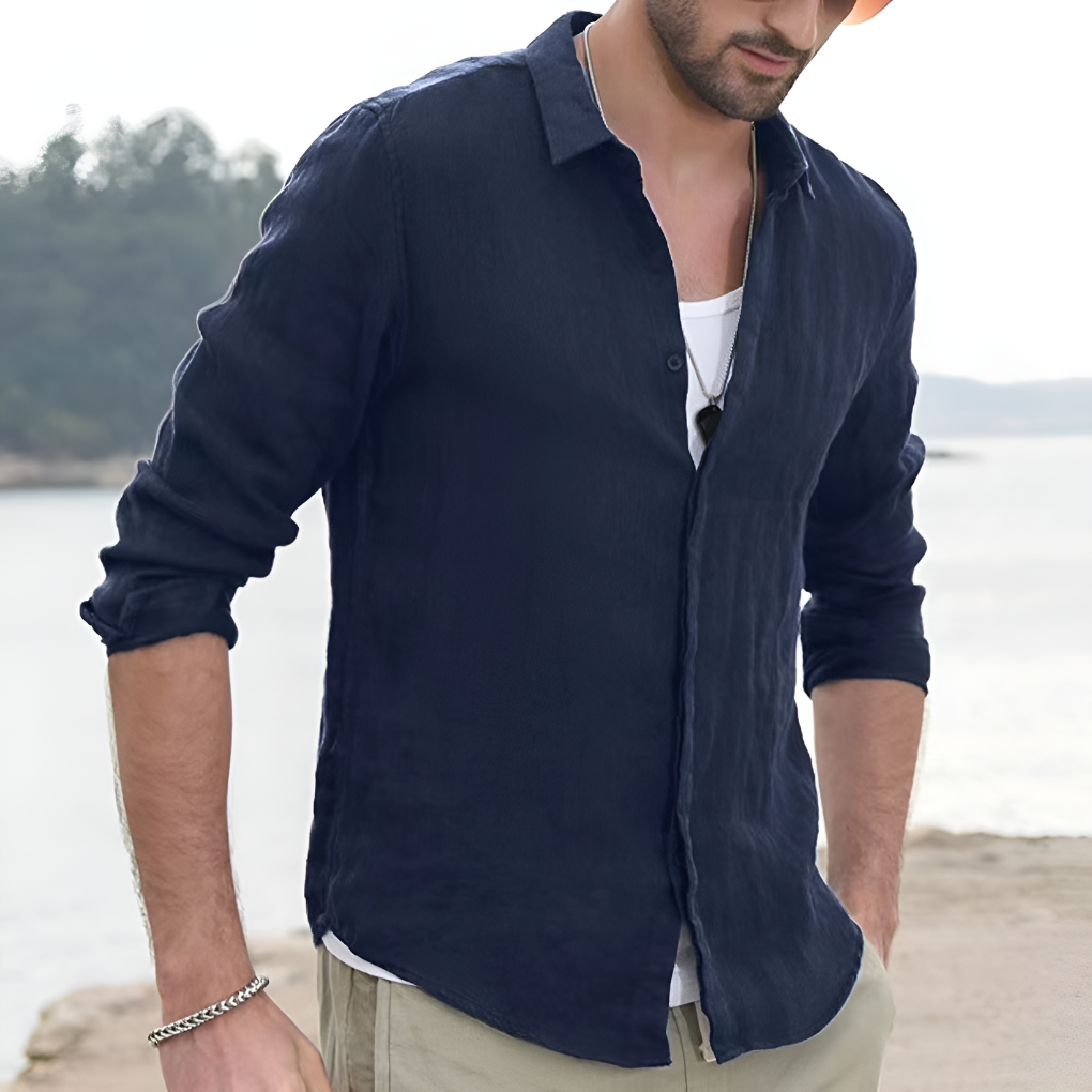 Linen Shirt With Turn Down Collar - Vonnera
