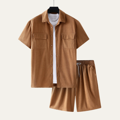 Men's Corduroy Summer Set Shirt And Shorts - Vonnera