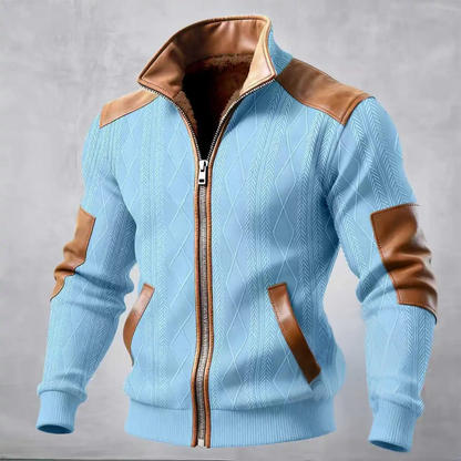 Men's Cable Knit Sweater Jacket Fleece Lined Warm Zip Up