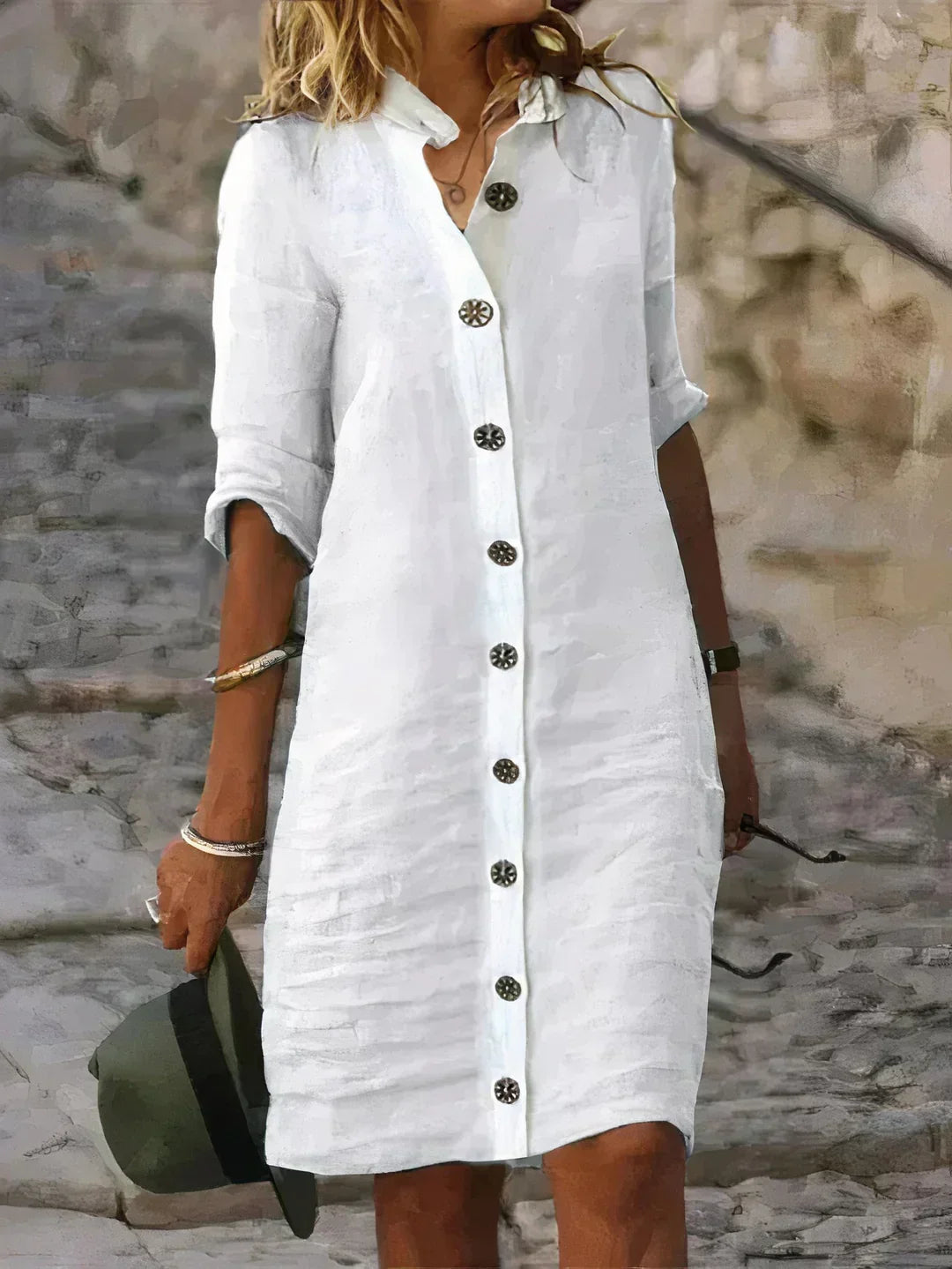 Women's Linen Midi Dress Natural Beige