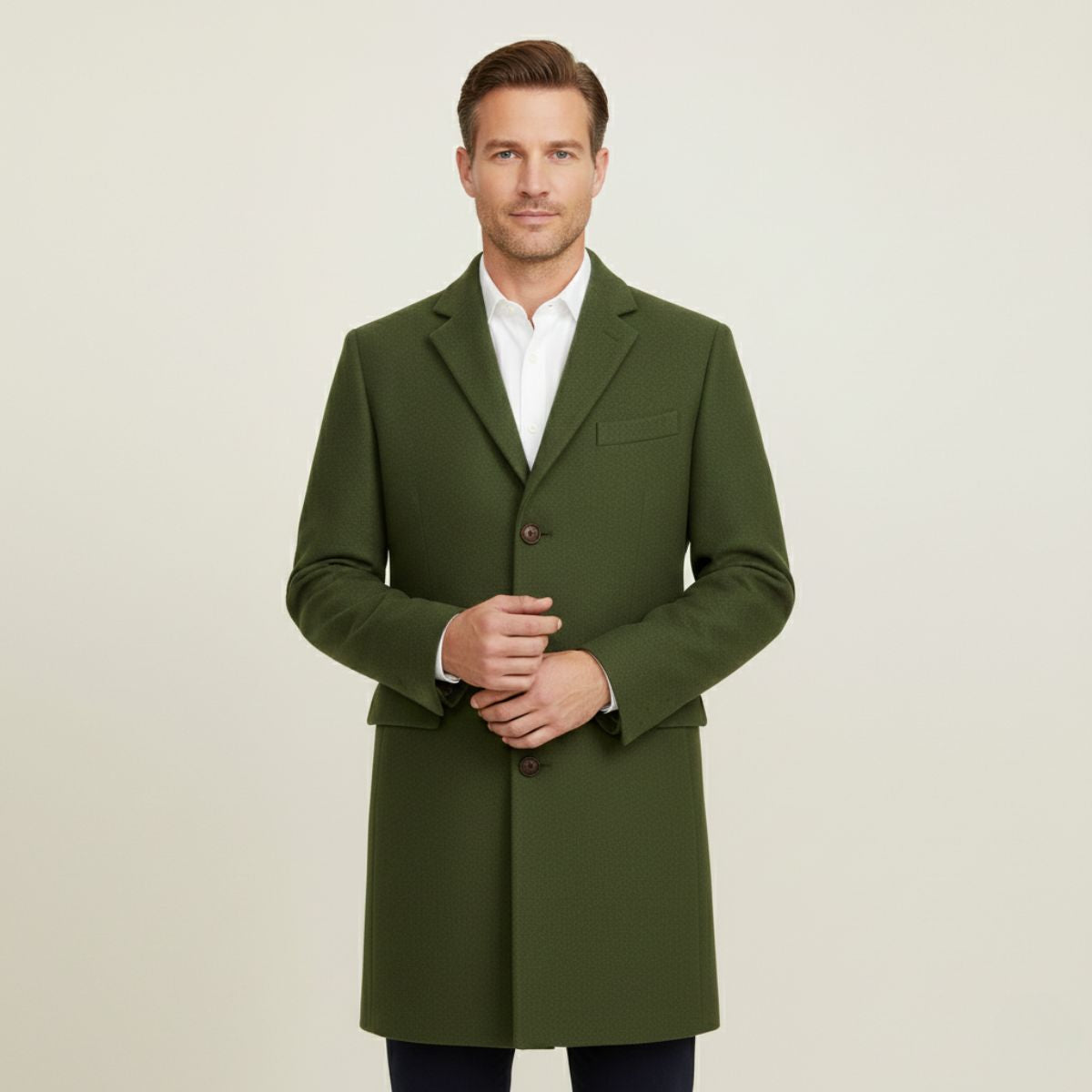 Men's Wool Blend Overcoat Single Breasted Navy