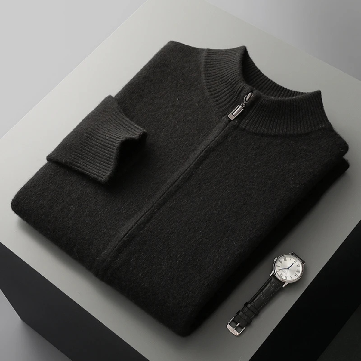 Men's Merino Mock Neck Zip Cardigan