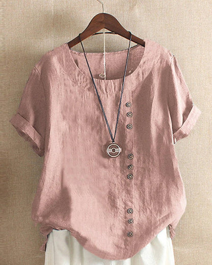 Women's Linen Crew Neck Short Sleeve - Vonnera