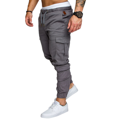 Men's Cargo Joggers Multi-Pocket Cotton Black