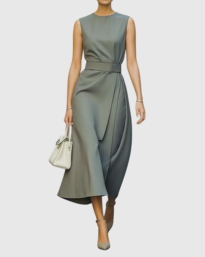 Vera Women's Sleeveless Midi Dress Twist Waist Round Neck
