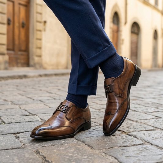Men’s Leather Slip On Dress Shoes Metal Detail Formal Loafers