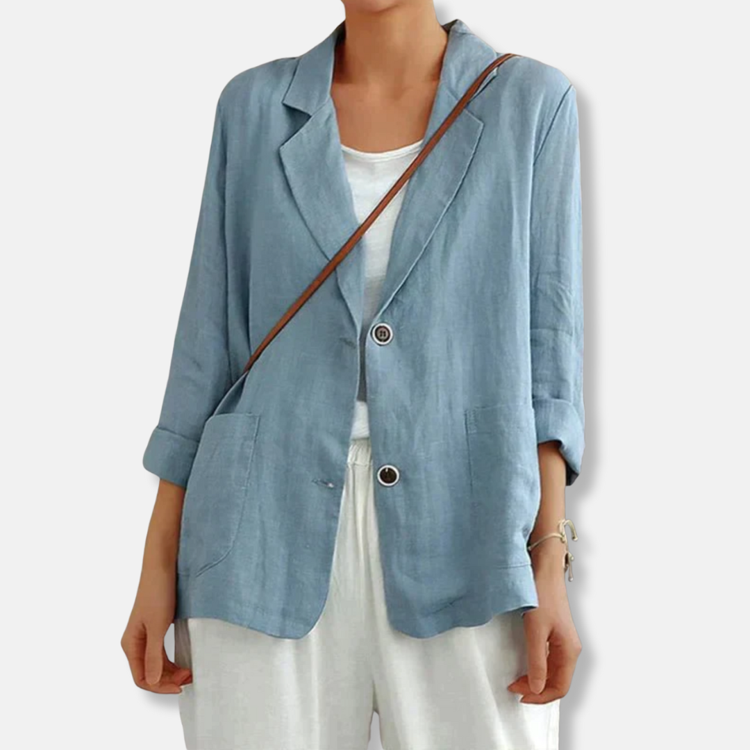 Linen Blend Relaxed Fit Blazer Lightweight Beige - Vonnera