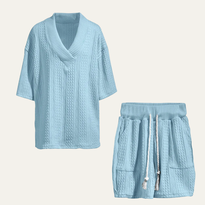 Men's Knitted Polo Shirt And Shorts Set Lightweight Red - Vonnera