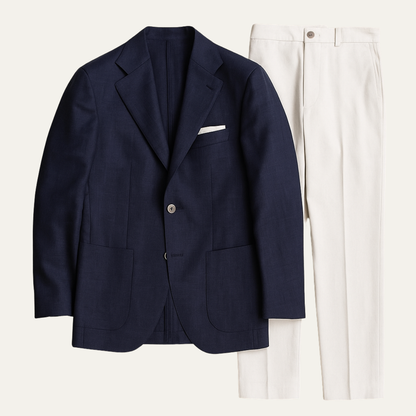 Men's 2 Piece Navy Blue Suit Slim Fit Single Breasted - Vonnera