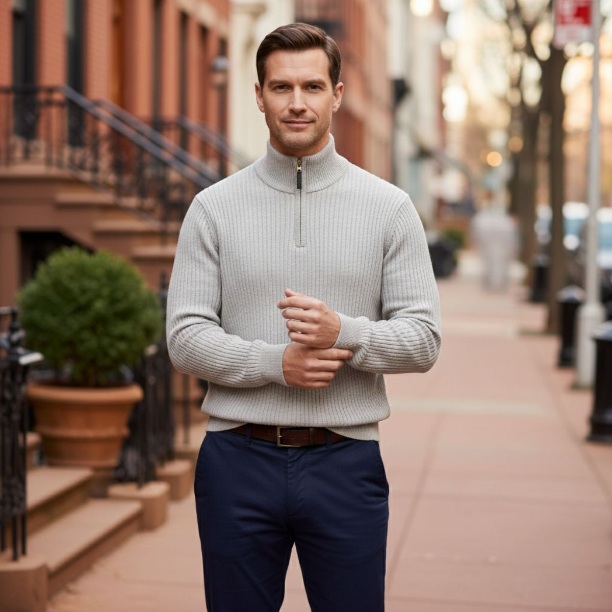 Men's Quarter Zip Sweater Old Money Color